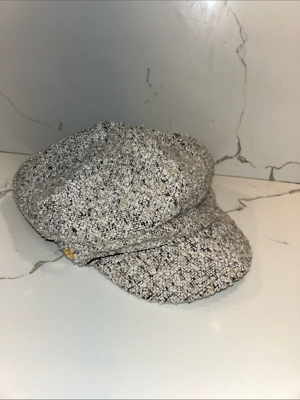 Vince Camuto Speckled Tweed News Boy Cap - Cream & Black